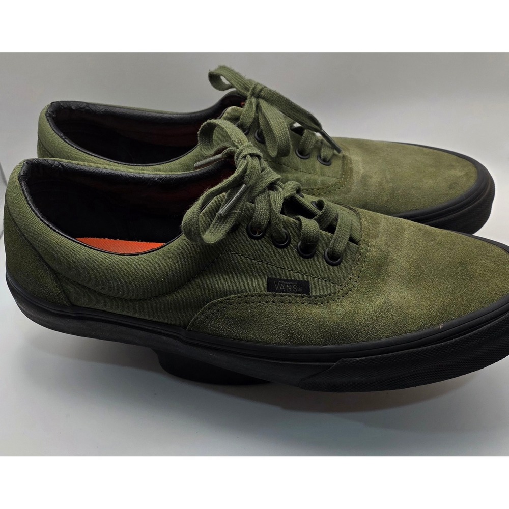 Vans Era Olive Green Suede Canvas Low Top Sneakers Mens 10 Black Sole Gum Waffle